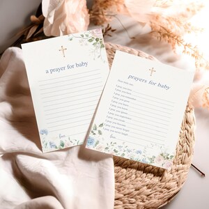 Carte et signe de prières pour bébé - modèle de baptême - prières de baptême fille bleu et rose poussiéreux pour bébé - prière florale de baby shower à télécharger