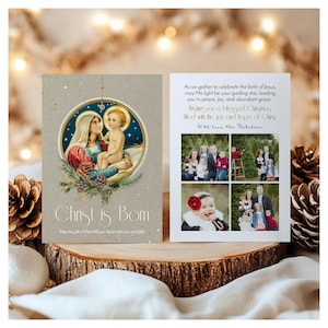 Vintage Christmas Ornament Printable Photo Card | Christmas Photo Card |  Vintage Family Photo Card, Christian Photo Card Template Download