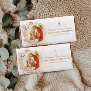 Vintage First Communion Chocolate Bar Wrapper Template | Party Favor Printable | First Communion Favor, Custom Girl Communion Favor Download