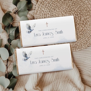 Blue Boy Baptism Chocolate Bar Wrapper Template - Baptism Template - Watercolor Baptism Favor Template, Custom Christening Favor Template