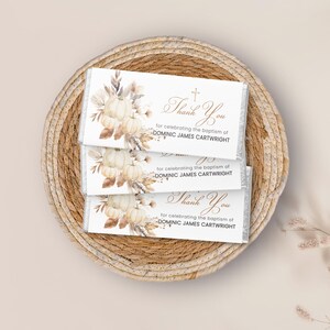 Fall Baptism Chocolate Bar Wrapper Template | Baptism Templates | Autumn Baptism Favor with Pumpkin, Custom Boy Baptism Favor Corjl Template