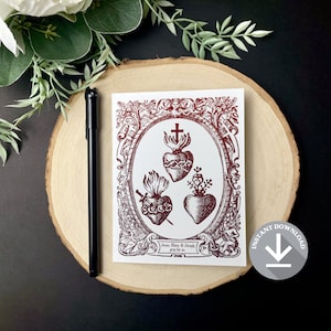 vintage coeurs de la Sainte Famille carte de vœux | carte de voeux catholique | carte vintage trois coeurs pour catholiques, papeterie pour le bureau catholique PDF