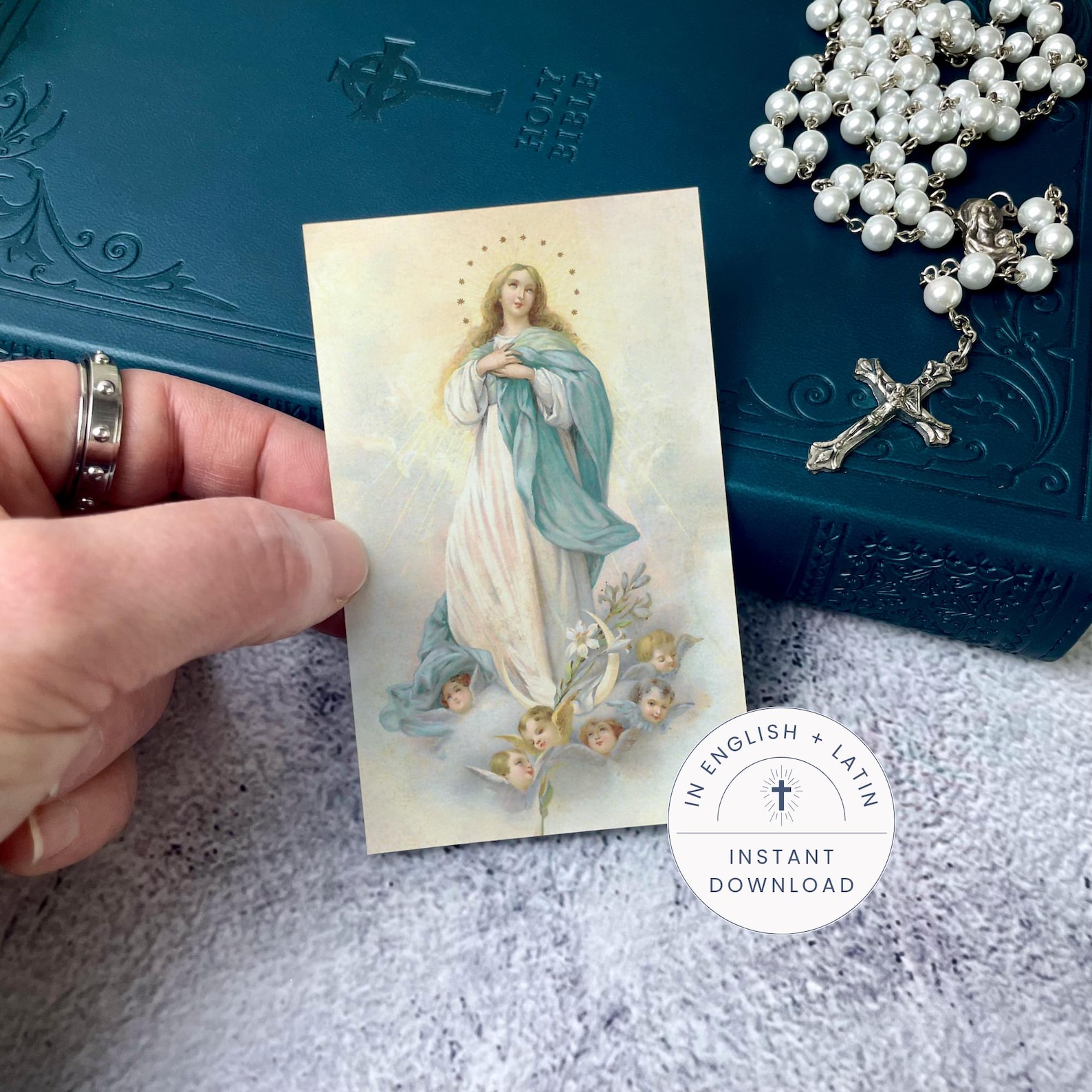 Hail Mary Prayer Card: Catholic Ave Maria in Latin & English (digital ...