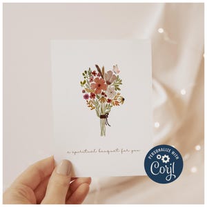 Ramo espiritual de acuarela personalizado / Tarjetas de felicitación católicas / Tarjeta de agradecimiento imprimible, tarjeta "Piensa en ti", editable para ocasiones especiales