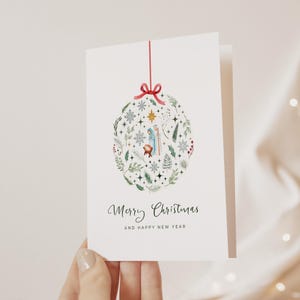 Tarjeta navideña moderna minimalista / Tarjeta de felicitación católica / Tarjetas navideñas tradicionales de la Natividad, papelería de oficina católica, regalo católico