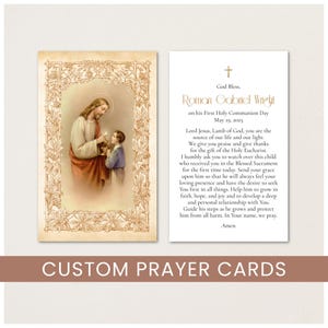 Vintage First Communion Prayer Card Template | First Communion Template | Custom Holy Communion Favors for Boys, Communion Prayer Template