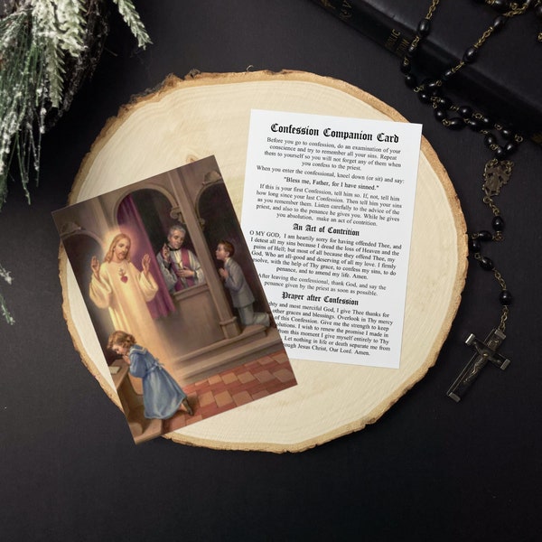 Confession Companion Prayer Cards | Traditional Catholic Prayer Cards | Make a Good Confession with Act of Contrition Prayer Card / Bulk Buy