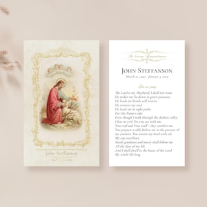 de Carte de prière pour les funérailles du Bon Pasteur | Cartes commémoratives catholiques | Carte de prière nécrologique personnalisée à la mémoire des catholiques, imprimable pour les catholiques