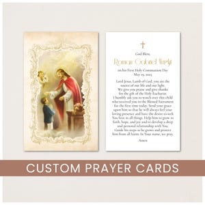 Custom First Communion Prayer Card Template | First Communion Template | Custom Holy Communion Favors for Boys, Communion Prayer Template
