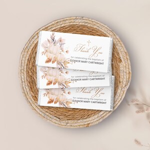 Autumn Girl Baptism Chocolate Bar Wrapper Template | Baptism Templates | Baptism Favor with Pumpkin, Custom Girl Fall Baptism Favor Template