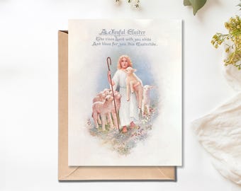 Vintage Easter Greeting Card: Shepherd and Lambs (Digital Download)