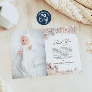 Fall Baptism Thank You Card | Baptism Template | Pumpkin Christening Thank You | Thank You Photo Editable Template | Printable Baptism Card