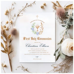 First Holy Communion Invitation Template, Catholic Boys Digital Invite, Printable Eucharist, Editable Communion Download, First Communion