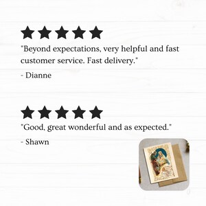 May include: Five star review with the text "Beyond expectations, very helpful and fast customer service. Fast delivery."  - Dianne. Five star review with the text "Good, great wonderful and as expected." - Shawn. A vintage Christmas card with a depiction of the nativity scene.