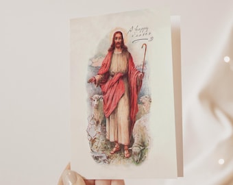 Vintage Guter Hirte Osterkarte: Restaurierter katholischer Gruß (digitaler Download)