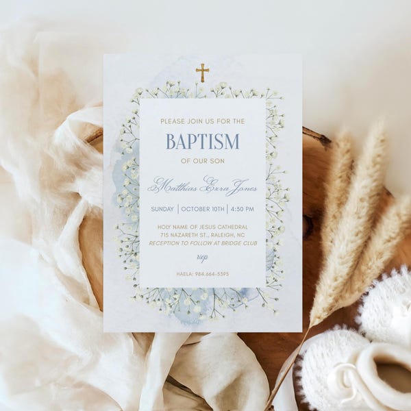 Plantilla de invitación para bautizo con aliento de bebé (Corjl editable)