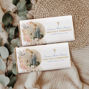 Vintage First Communion Chocolate Bar Wrapper Template | Party Favor Printable | First Communion Favor, Custom Girl Communion Favor Download