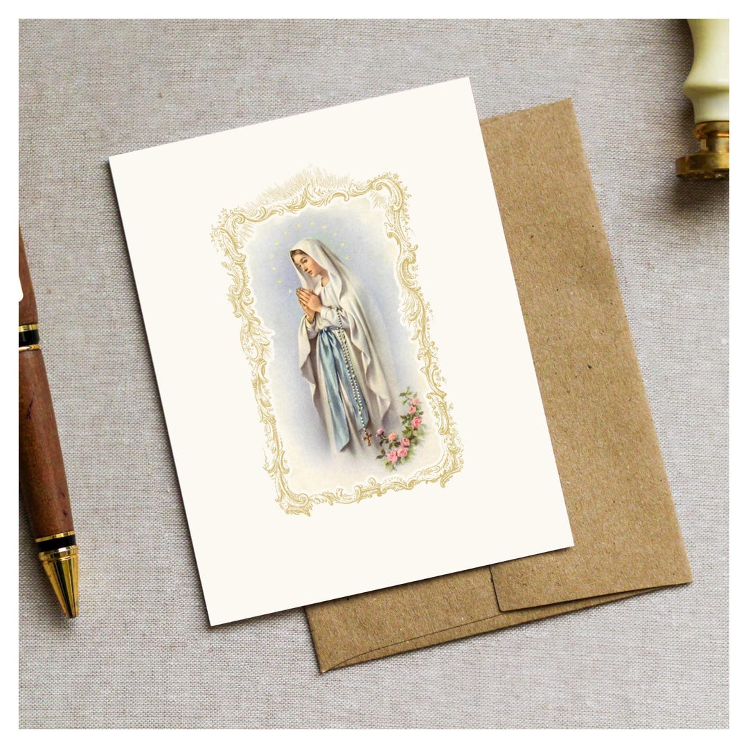 Vintage Our Lady of the Rosary Card | Catholic Thank You (digital ...