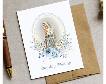 Tarjeta de felicitación católica personalizada de Nuestra Señora del Rosario / Tarjeta mariana editable (Descarga digital)
