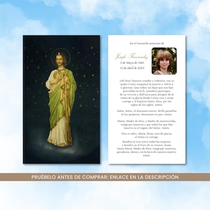 Cartes de prière commémoratives - Cartes de funérailles catholiques en espagnol - Carte de prière personnalisée - Tarjetas de oración conmemorativas de San Judas Tadeo