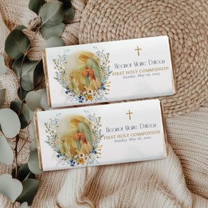 Vintage First Communion Chocolate Bar Wrapper Template | Party Favor Printable | First Communion Favor, Custom Girl Communion Favor Download