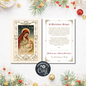 de prière de Noël personnalisée | Cartes de prière personnalisées | Carte de prière de Noël pour paroisse ou école, modèle personnalisé de cartes de prière catholique