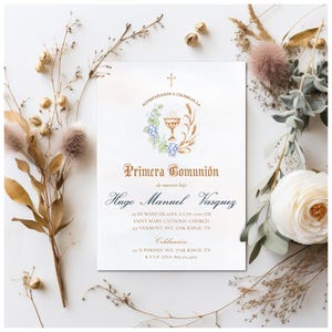 Spanish First Communion Invitation, 5x7 Customizable Editable Template, Digital Download, Invitación de Primera Comunión para Niños o Niñas