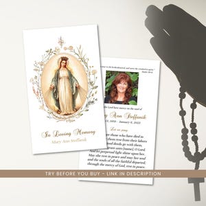 Our Lady of Grace Funeral Prayer Card | Catholic Memorial Cards | Traditional Funeral Prayer Card Template, Editable Memorial Card Template