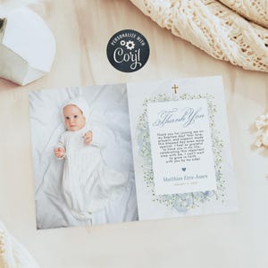 Baptism Thank You Card | Baptism Template | Baby's Breath Christening Thank You | Thank You Photo Editable Template | Printable Baptism Card