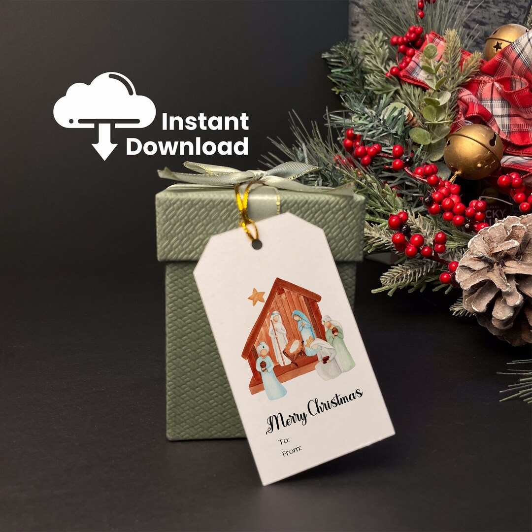 Religious Nativity Gift Tags - 80 Pack Christmas Present Labels With Self-Adhesive Backing