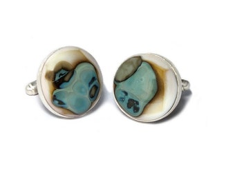 Glass and Silver Cufflinks, Handmade, Statement Fused Glass & Sterling Silver, River Series Collection