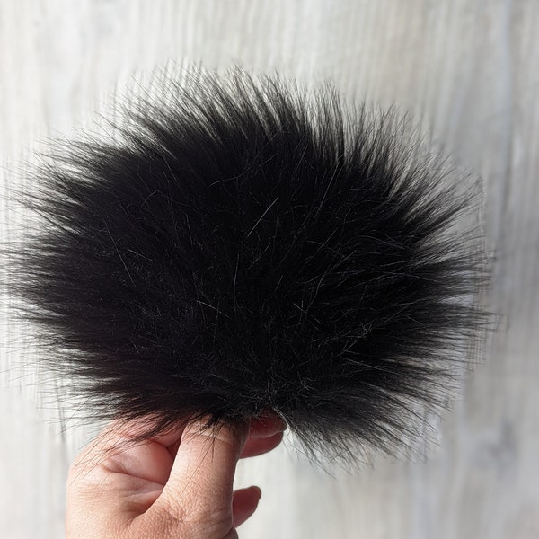 Black Faux Fur Pom Poms. Pom Pom. Hats. Black 2.0.