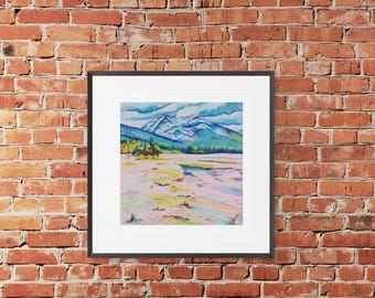 Colorado Artist, Winter Mountain Landscape,  Peacefull Snow, Unframed Matted Giclee Print by Karen DeFrates