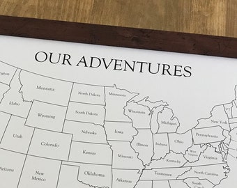 Rustic Framed USA Push Pin Map: Cotton Anniversary Travel Log
