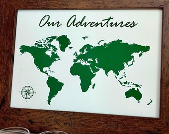 Mini Canvas World Map, "Our Adventures", Pin Board, Second Anniversary Gift