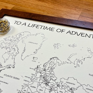 World Canvas Push Pin Travel Map: Anniversary Cotton Gift, Gift For Travelers