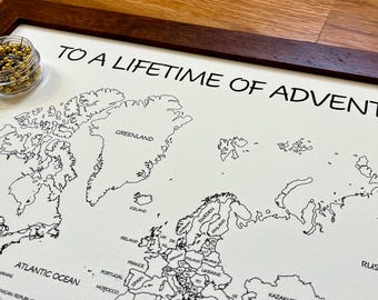 World Canvas Push Pin Travel Map: Anniversary Cotton Gift, Gift For Travelers