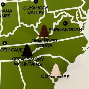 Wooden Tree Map Push Pins: National Parks Travel Pins