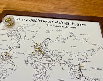 Personalized Paper World Travel Map with Pins, 1st Anniversary Gift