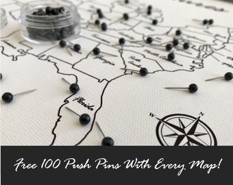 US Travel Canvas Push Pin Map, Cotton Anniversary Gift, Wedding Gift