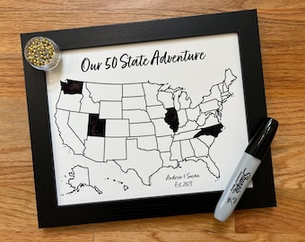 Personalized USA Travel Map – Cotton Canvas Push Pin Anniversary Gift