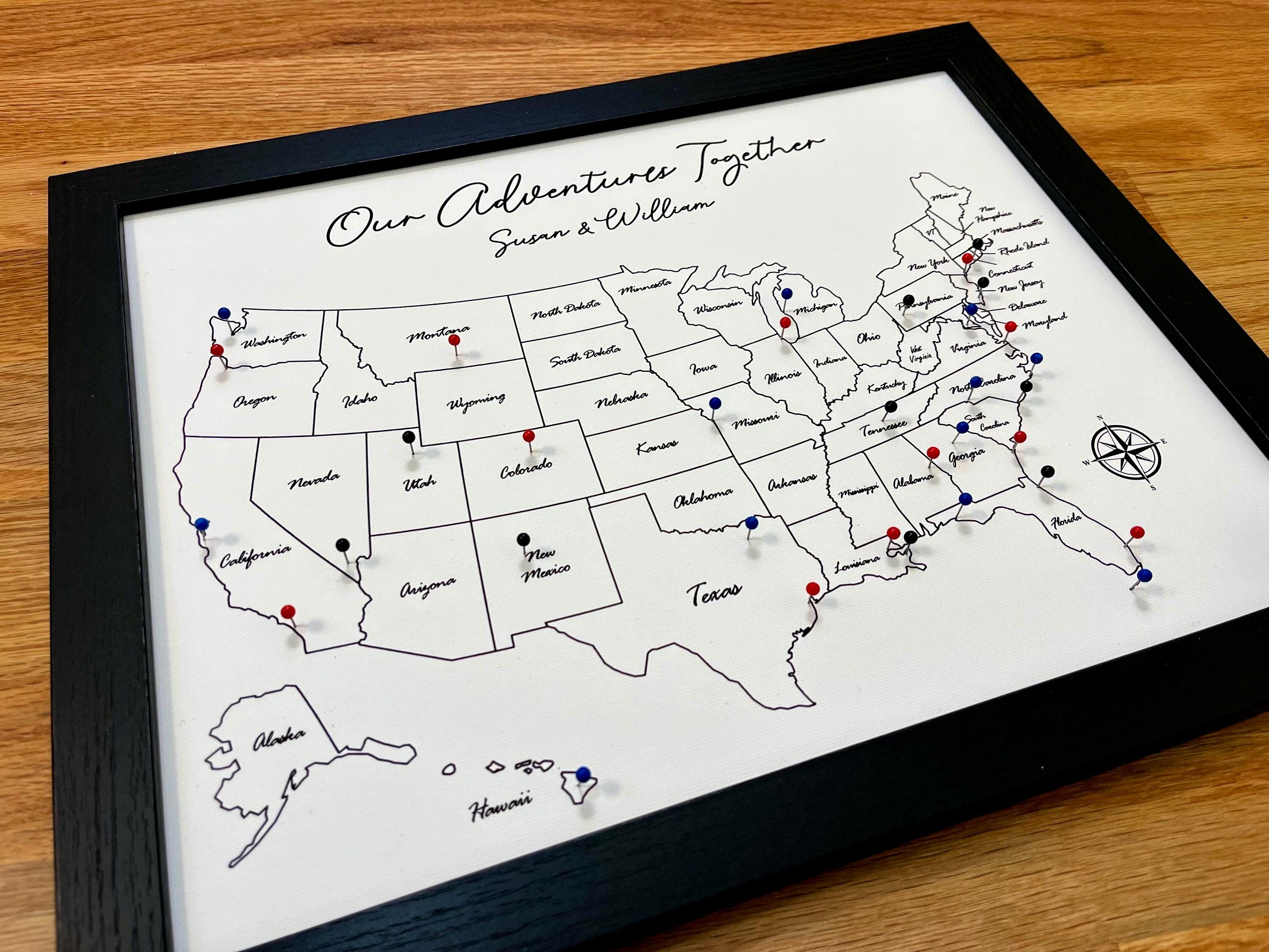 Push Pin Map, Personalized US Push Pin Canvas Map, Pushpin USA Canvas Map, Cotton Gift, Second Anniversary United States Map, FREE Push Pins