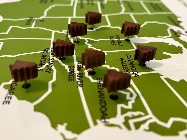 Tree Map Pin Wooden Tree Map Push Pins: National Parks Travel Pins - Etsy