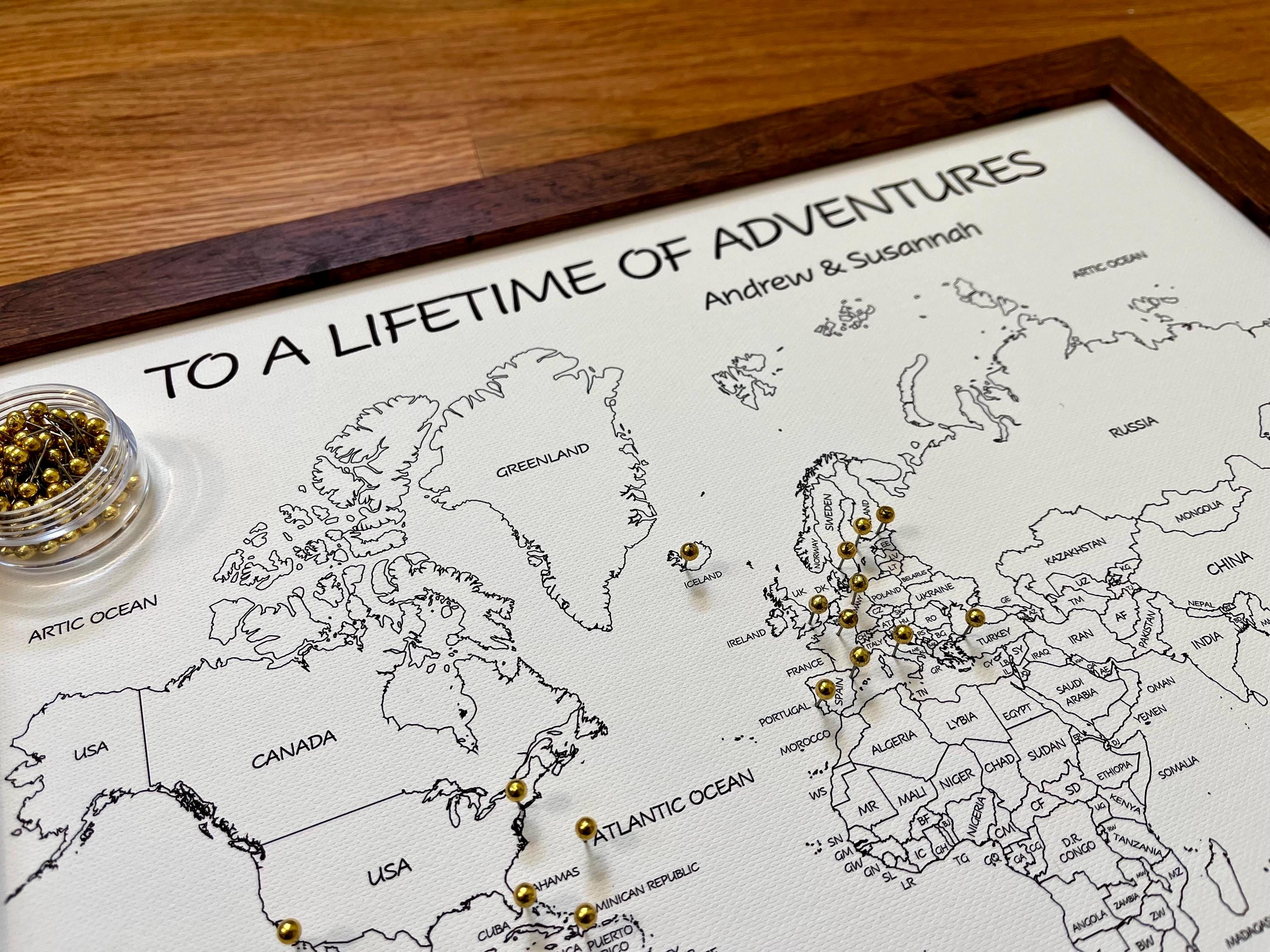 Personalized World Canvas Push Pin Map, Travel Tracker, 100% Cotton ...