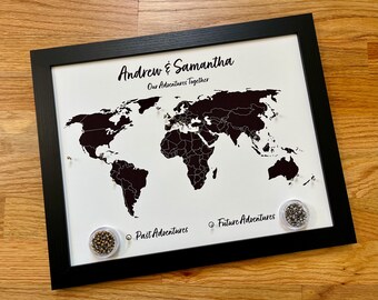 Personalized World Map Push Pin Canvas, Cotton Anniversary Gift