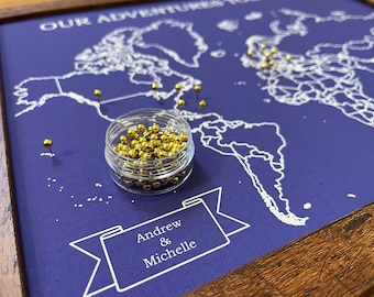 Personalized World Travel Map with Pins: Push Pin Canvas Map