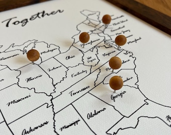 Personalized US Push Pin Canvas Map, Travel Tracker, 2nd Anniversary Cotton Gift