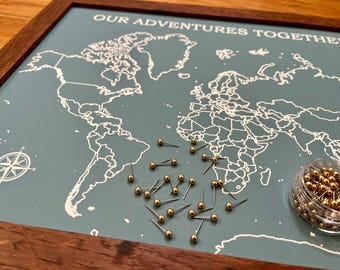 Push Pin World Canvas Map: Cotton Anniversary Travel Gift