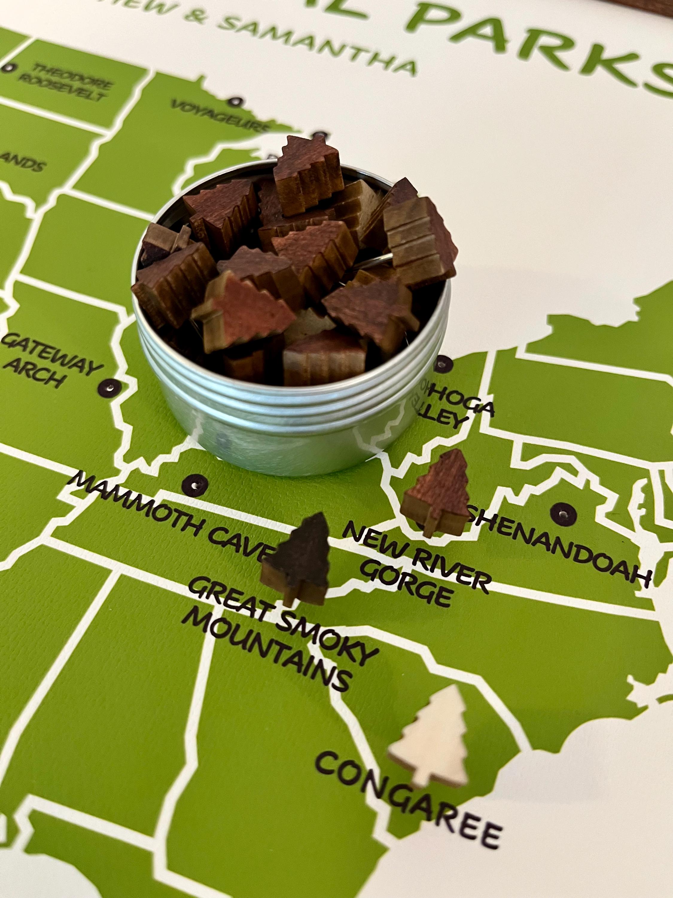 Tree Map Pin Wooden Tree Map Push Pins: National Parks Travel Pins - Etsy