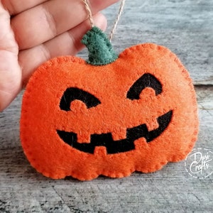 Scary Pumpkin face Wool felt Halloween ornaments, Orange Fall tree decorations - 1 ornament